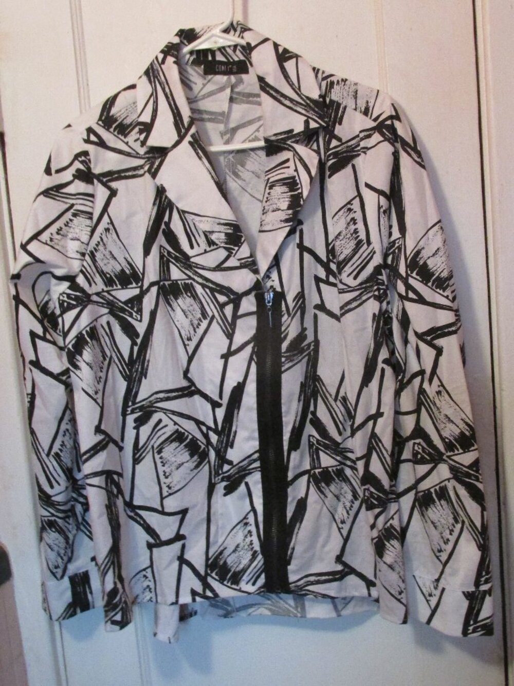 Comfy USA Black White‎ Graphic Abstract Zip Front Blazer Jacket Size M/L